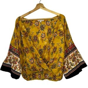 GUC Crescent & Willough yellow floral flowy cropped blouse